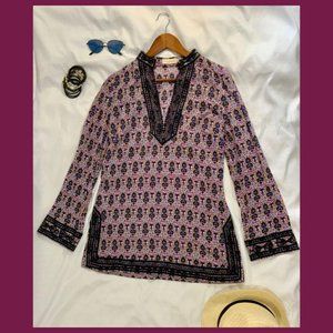 Tory Burch Paisley Long Sleeve Embroidered Tunic